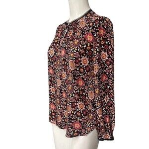 LOFT Black Floral Long Sleeve Blouse Women’s Size Medium